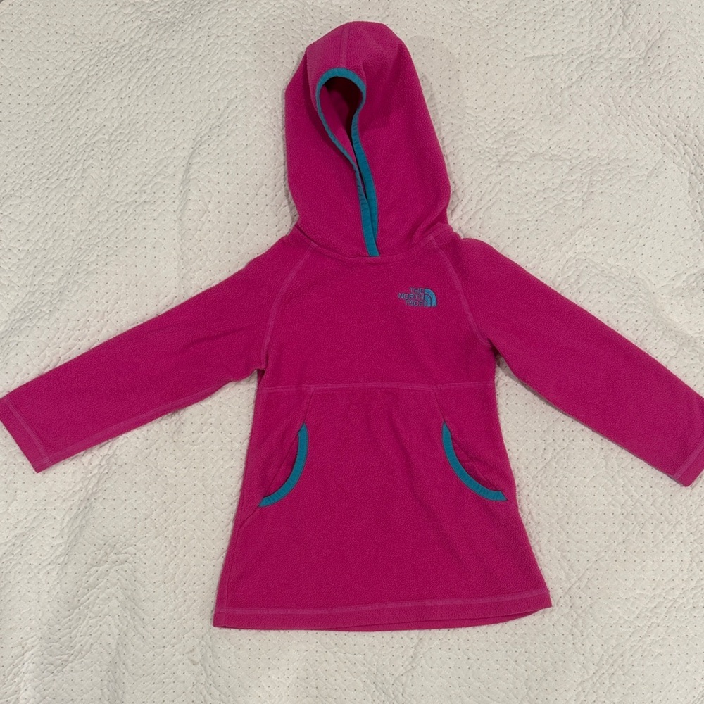 The North Face Magenta Fleece Hoodie with Teal Accents